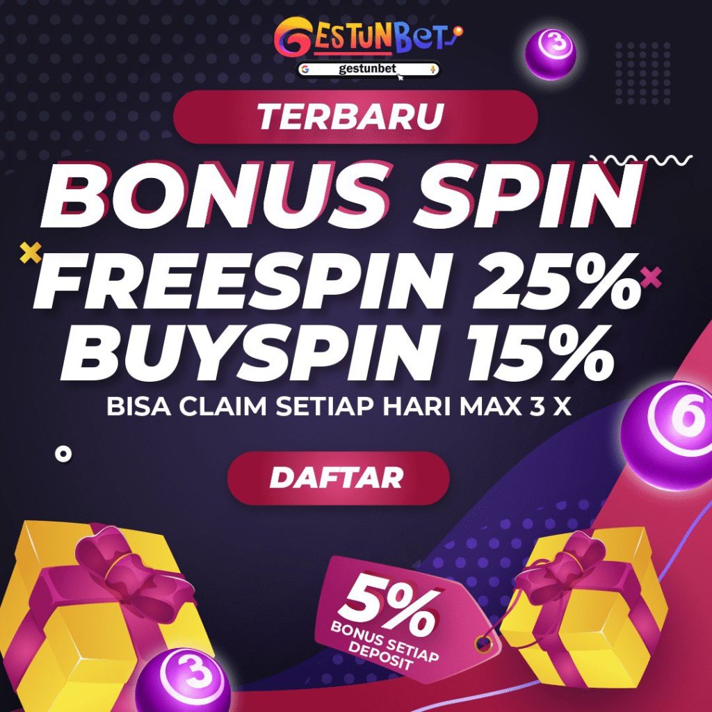Promosi Freespin 25% dan buyspin 15% yang tersedia di GESTUNBET
untuk meraih kemenangan tambahan yang bisa anda dapatkan dengan bermain slot gacor di gestunbet